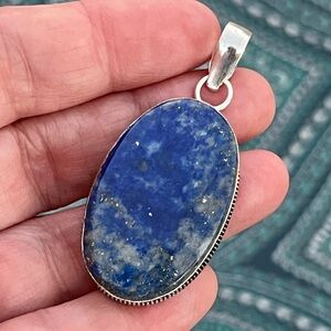 Natural Lapis Lazuli Gemstone 2” Sterling Silver Pendant